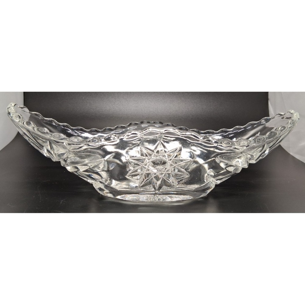 Clear Glass Starburst Design Oblong Candy Nut Dish by Anchor Hocking Vintage